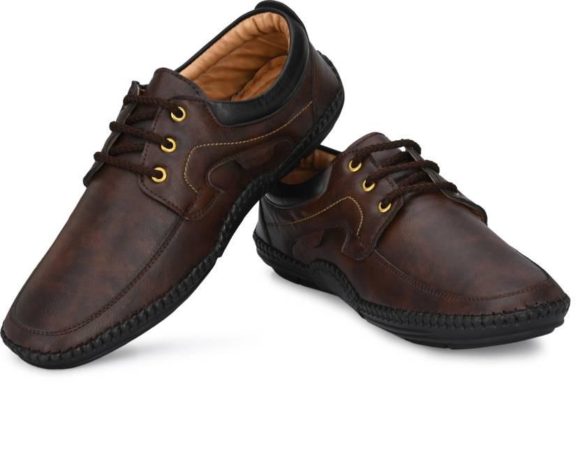 Rising Wolf Men’s Daily Wear Loafers – Brown Synthetic Leather Casual Shoes | Lace-Up