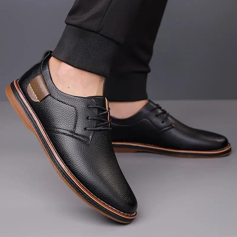 Men’s Derby Lace-Up Casual Shoes – Black Synthetic Leather Party Wear