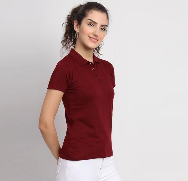 Ketex Women’s Maroon Polo T-Shirt – Cotton Blend, Solid Half Sleeves | Casual Wear | Pack of 1