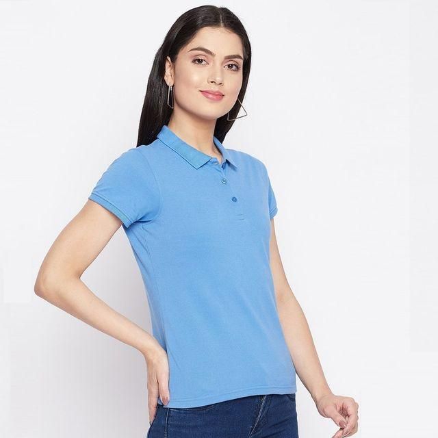 Ketex Women’s Sky Blue Polo T-Shirt – Cotton Blend, Solid Half Sleeves | Casual Wear | Pack of 1