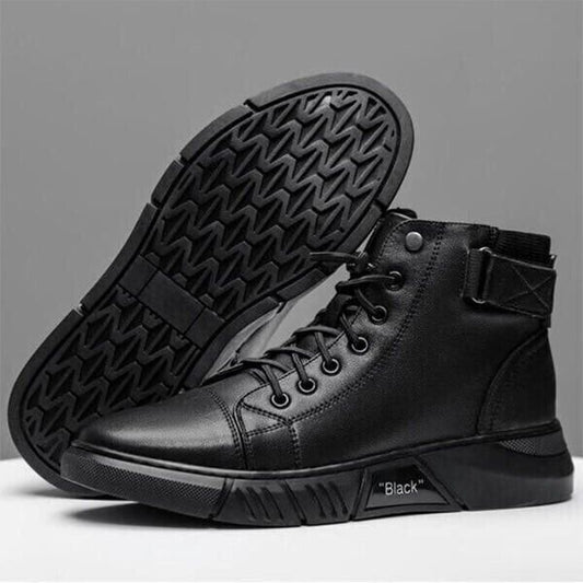 Men’s Casual Black Boots – Canvas Lace-Up Shoes with PVC Sole