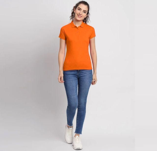 Ketex Women’s Orange Polo T-Shirt – Cotton Blend, Solid Half Sleeves | Casual Wear | Pack of 1