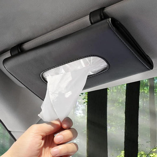 Car Sunshade Tissue Box – Faux Leather Paper Towel Holder (Pack of 1)