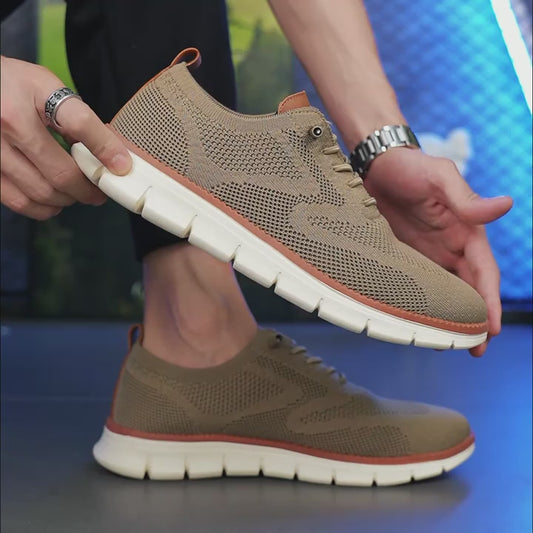 Men’s Brown Mesh Casual Shoes – Lightweight Lace-Up Sneakers with Rubber Sole