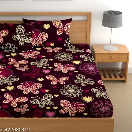 Double Fitted Bedsheet with 2 Pillow Covers | Soft Cotton Fabric | Trendy Printed Design