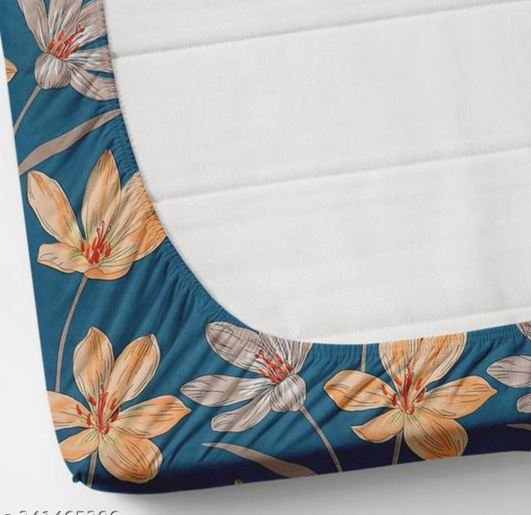 Super Soft Glace Cotton Elastic Fitted Double Bed Bedsheet I with 2 Pillow Covers – 72x78x8
