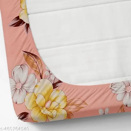 Super Soft Glace Cotton Elastic Fitted Double Bed Bedsheet I with 2 Pillow Covers – 72x78x8