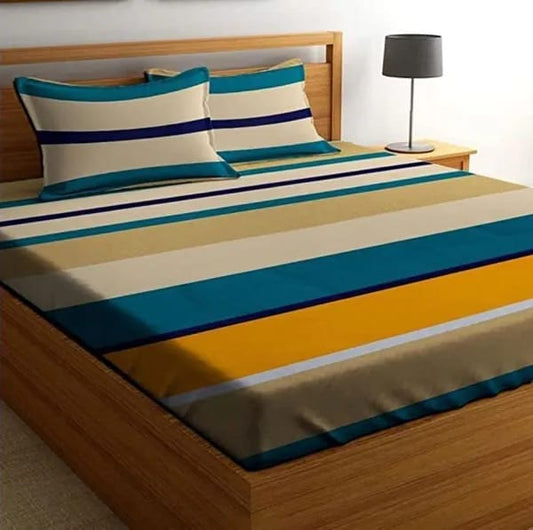 Super Soft Glace Cotton Elastic Fitted Double Bed Bedsheet I with 2 Pillow Covers – 72x78x8