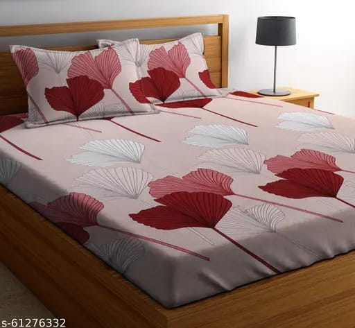 Super Soft Glace Cotton Elastic Fitted Double Bed Bedsheet I with 2 Pillow Covers – 72x78x8