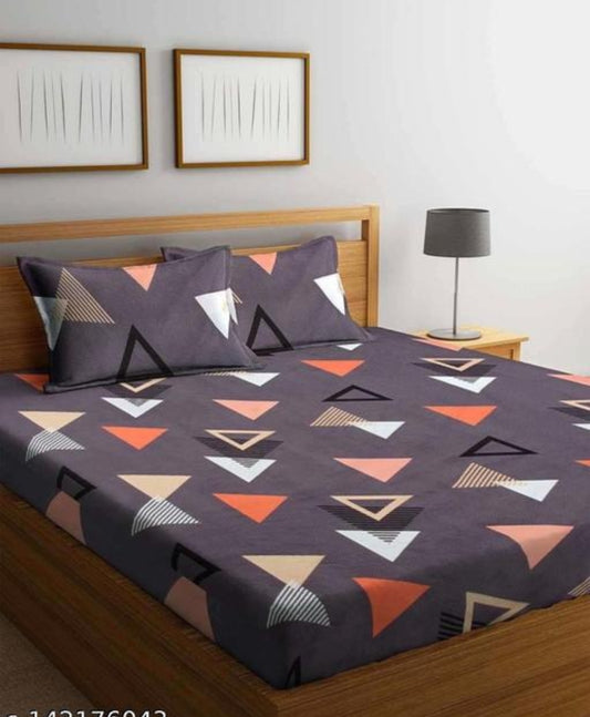Super Soft Glace Cotton Fitted Double Bedsheet with 2 Pillow Covers | 72x78x8 | All-Round Elastic