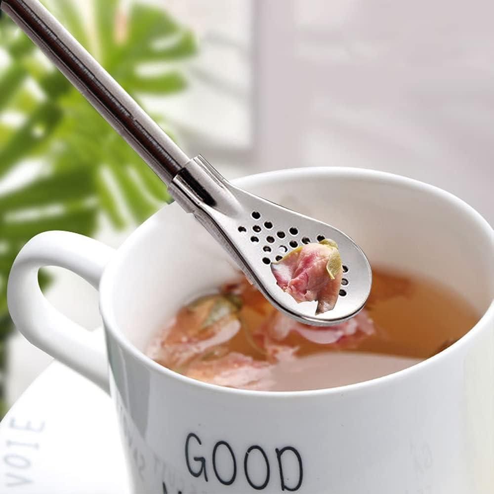 2-in-1 Stainless Steel Drinking Spoon Straws – Pack of 2 Reusable Straw-Spoons | Silver | Eco-Friendly & Durable | Ideal for Smoothies, Milkshakes, Iced Tea