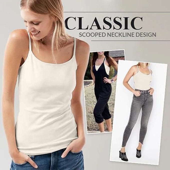 Women's Loose Cotton Cami with Built-in Tank Top – Pack of 2 | Solid White, Free Size, Lightweight Daily Wear