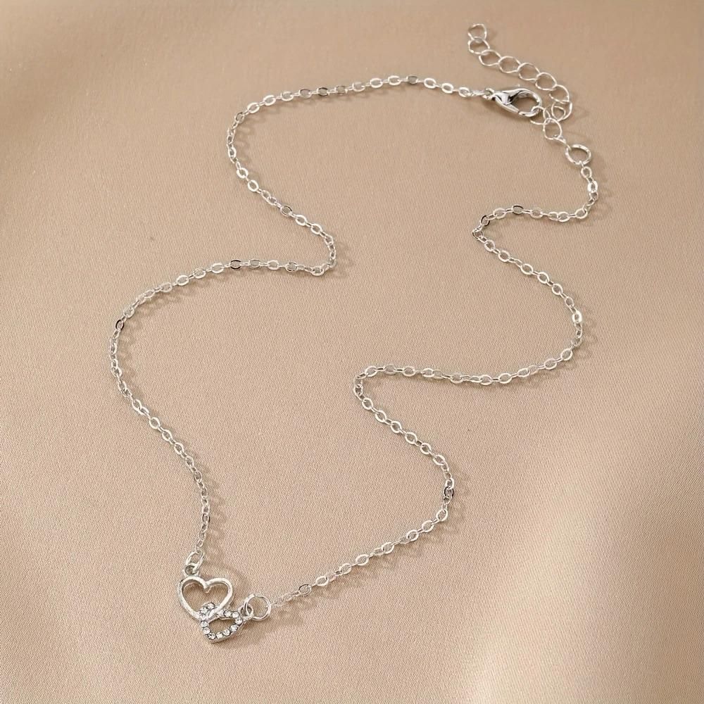 Women's Dual Heart Pendant with Chain – Silver Plated