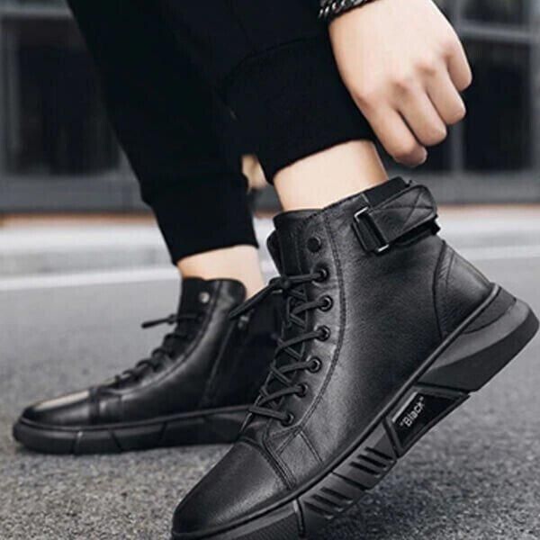 Men’s Casual Black Boots – Canvas Lace-Up Shoes with PVC Sole