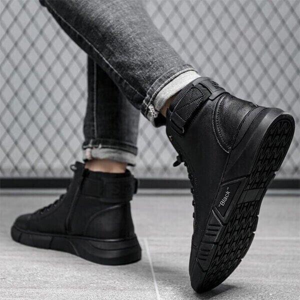 Men’s Casual Black Boots – Canvas Lace-Up Shoes with PVC Sole