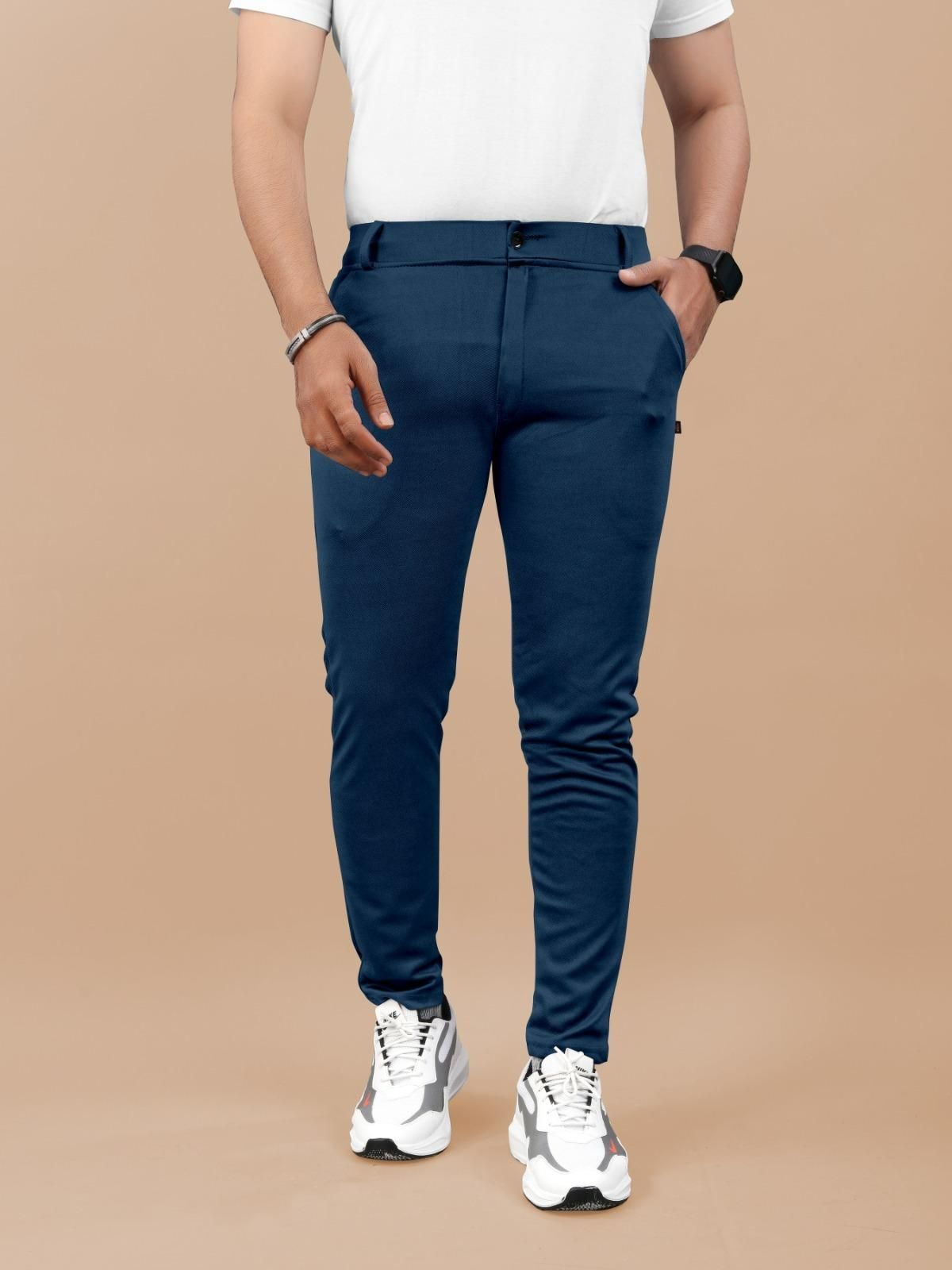 High Elasticity Men's Classic Cotton Pants – Pack of 3 | Solid Multicolor, Regular Fit, Button Closure | Everyday Casual Wear