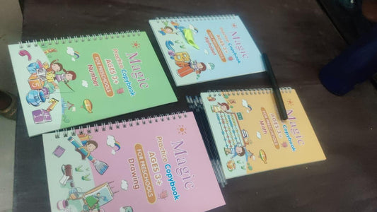 Magic Calligraphy Practice Book Set for Kids I Reusable Handwriting Copybook with Pen (Pack of 4)
