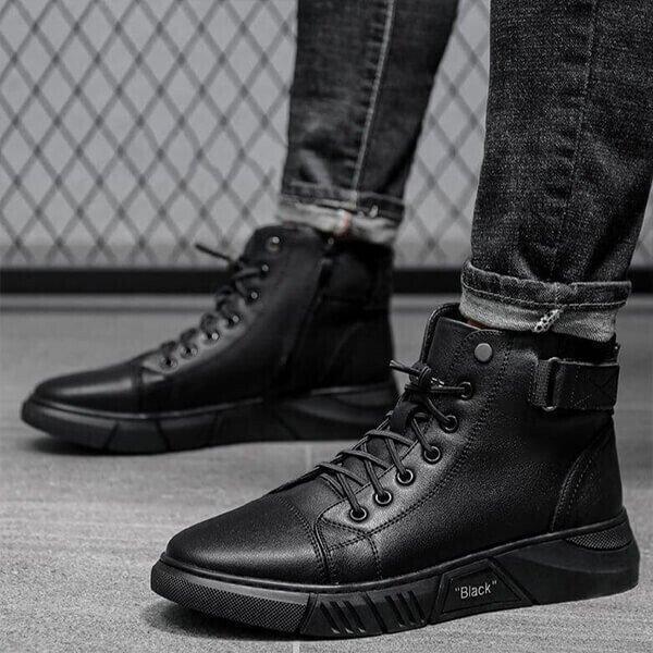 Men’s Casual Black Boots – Canvas Lace-Up Shoes with PVC Sole