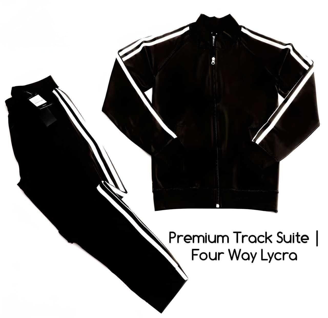 Men’s Side Stripe Tracksuit | Black | 4-Way Lycra | Zip-Up | Full Sleeves | Regular Fit (Pack of 1)