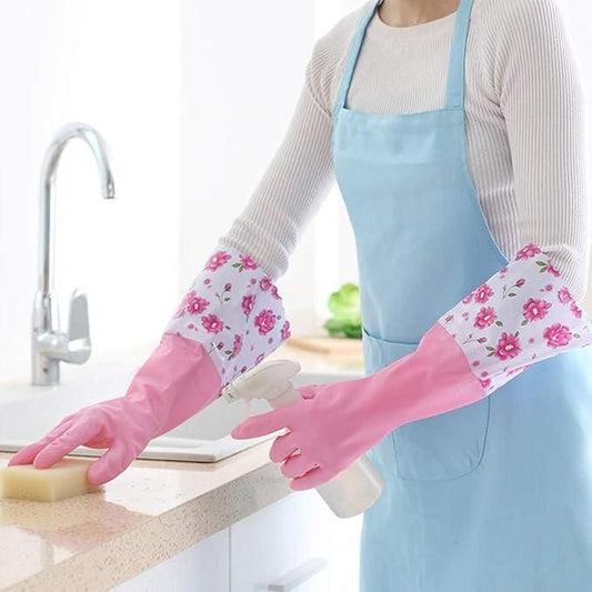 🧤 Multipurpose Cleaning Gloves – Waterproof Silicone & PVC Gloves for Kitchen, Dishwashing & More (Pack of 1 Pair, Multicolor)
