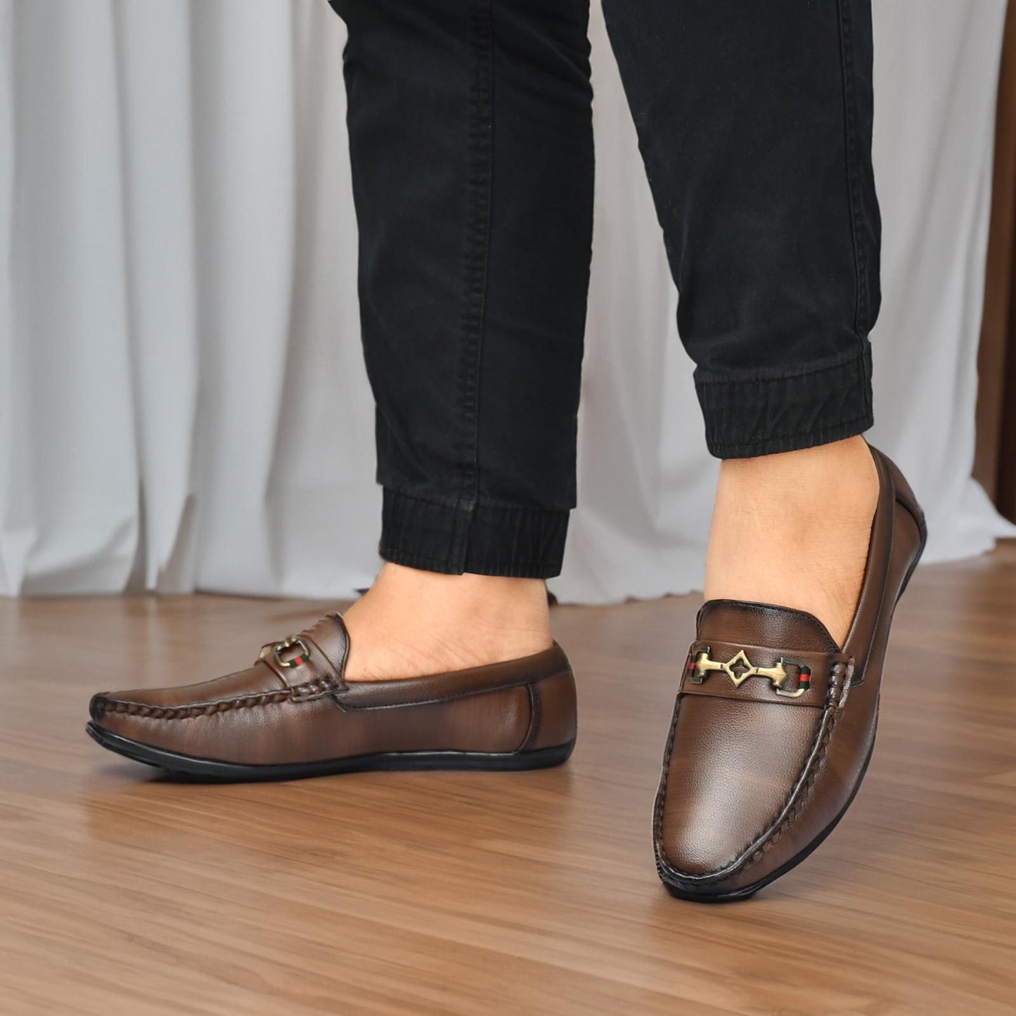 Brown Vegan Leather Loafers for Men – Suede-Finish Slip-Ons with Cushioned Footbed & TPR Sole