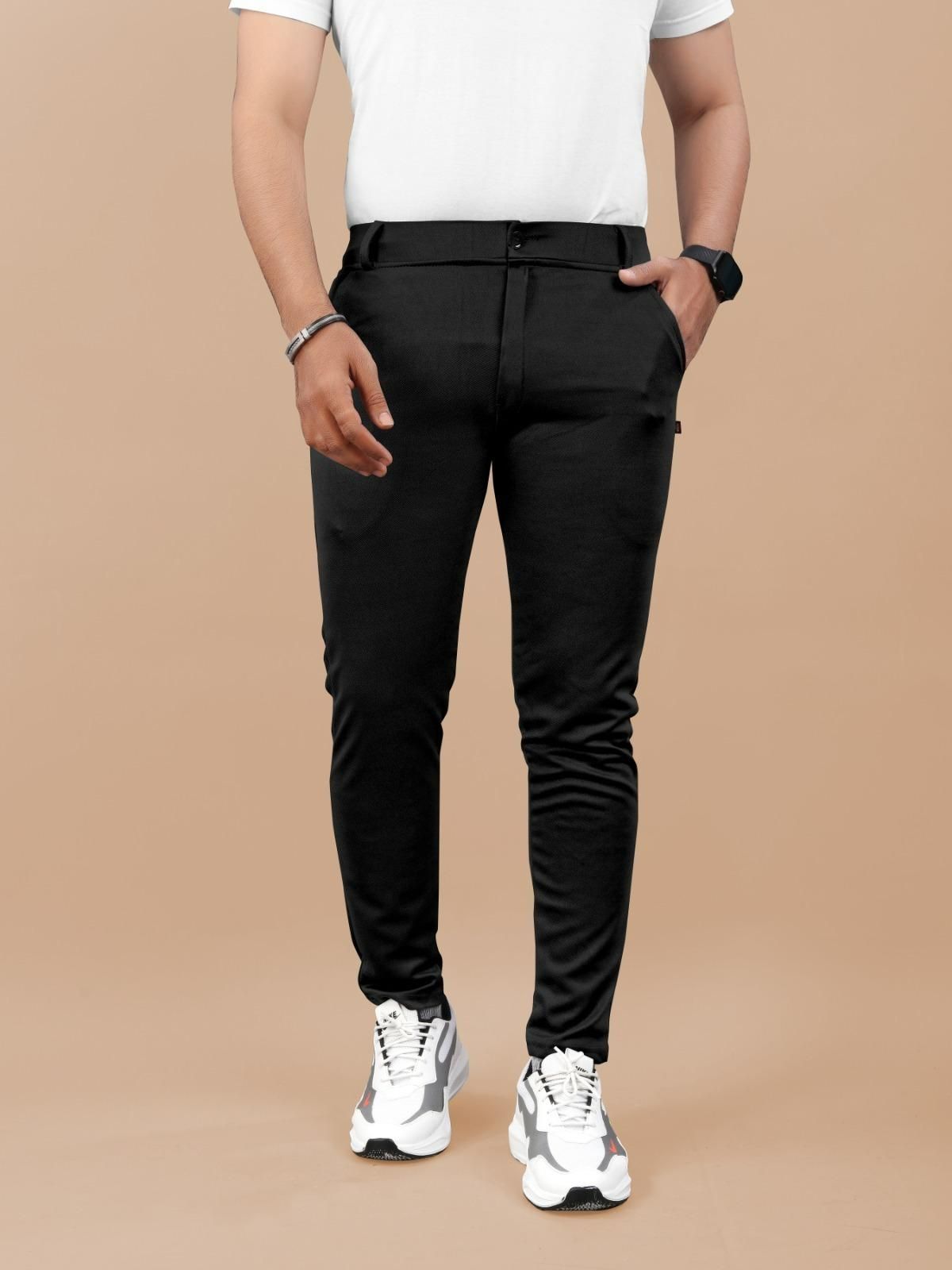 High Elasticity Men's Classic Cotton Pants – Pack of 3 | Solid Multicolor, Regular Fit, Button Closure | Everyday Casual Wear