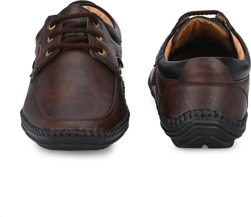Rising Wolf Men’s Daily Wear Loafers – Brown Synthetic Leather Casual Shoes | Lace-Up