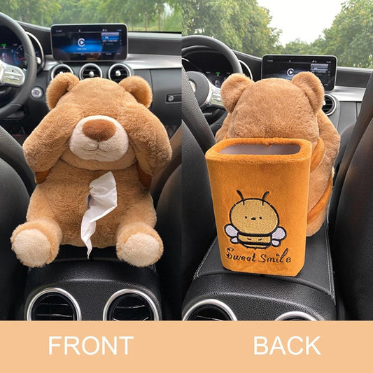 2 in 1 Teddy Tissue Holder with Hidden Dustbin – Multipurpose Car or Home Accessory