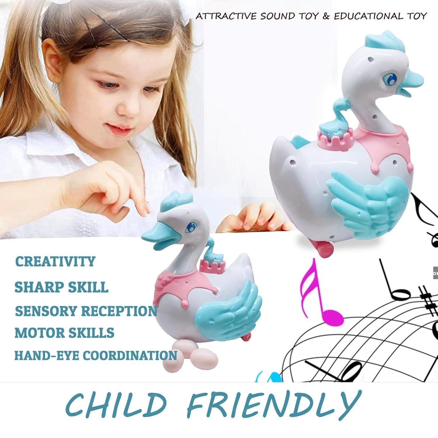 Swan Lay Egg Musical Toy for Kids I Lights Sound Bump and Go Action