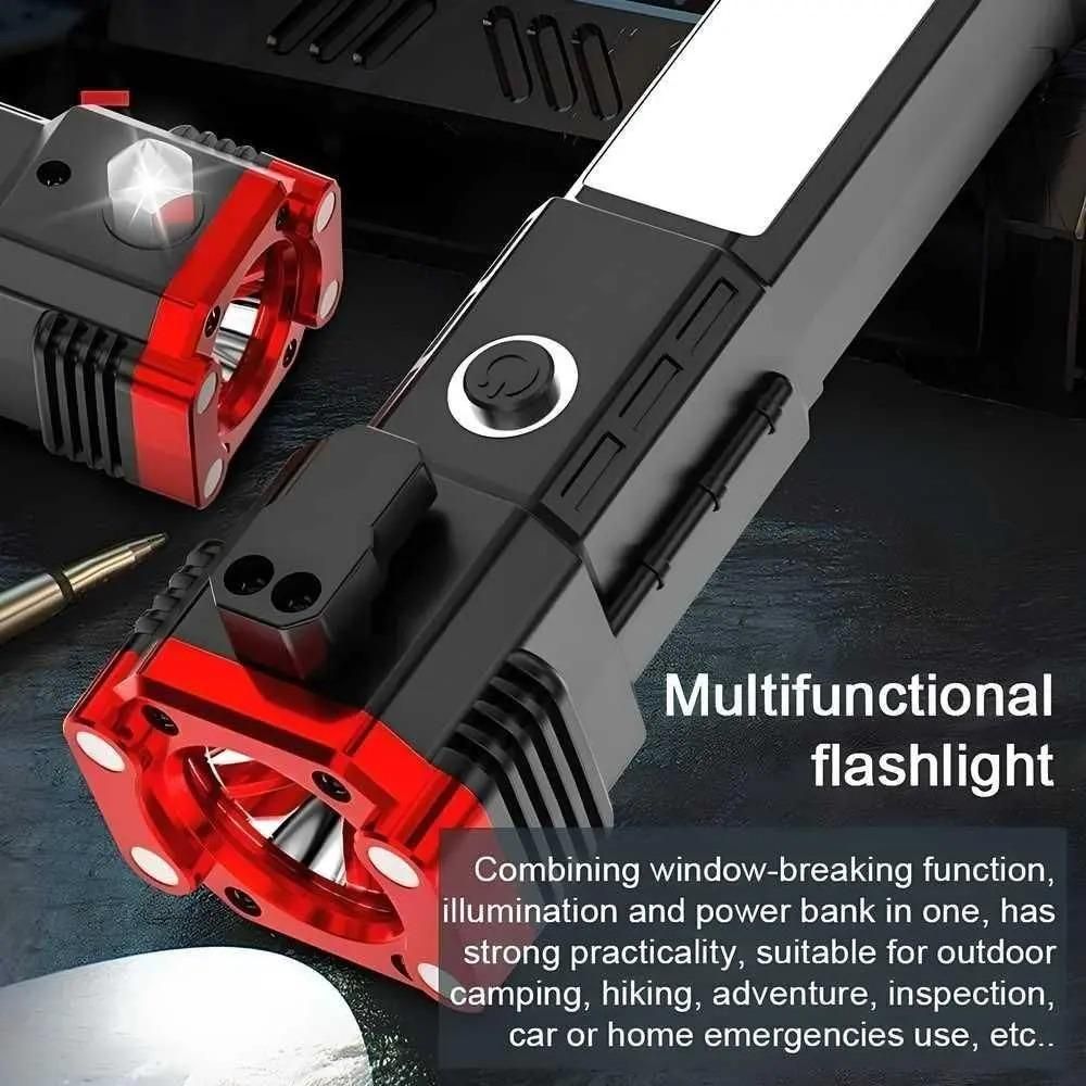 Tactical Rechargeable LED Flashlight with Power Bank and Emergency Tools
