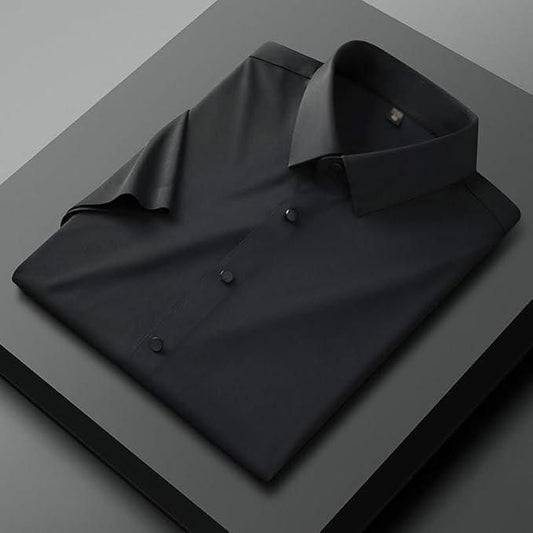 Men's Solid Satin Formal Shirt – Black, Regular Fit, Half Sleeves | Casual & Office Wear