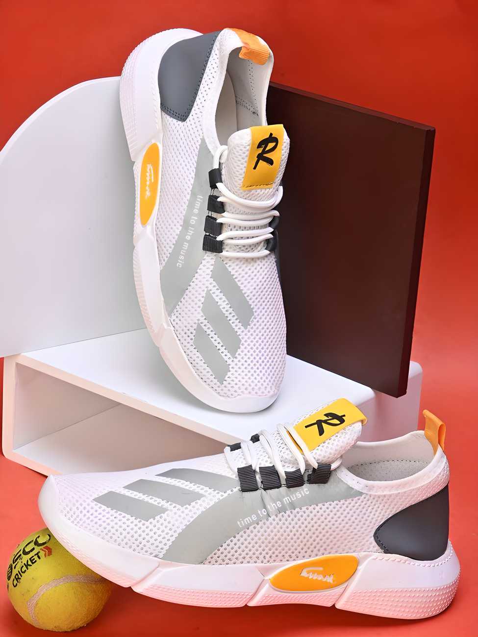 Men’s White Casual Shoes – Daily Wear Synthetic Lace-Up Sneakers with PVC Sole