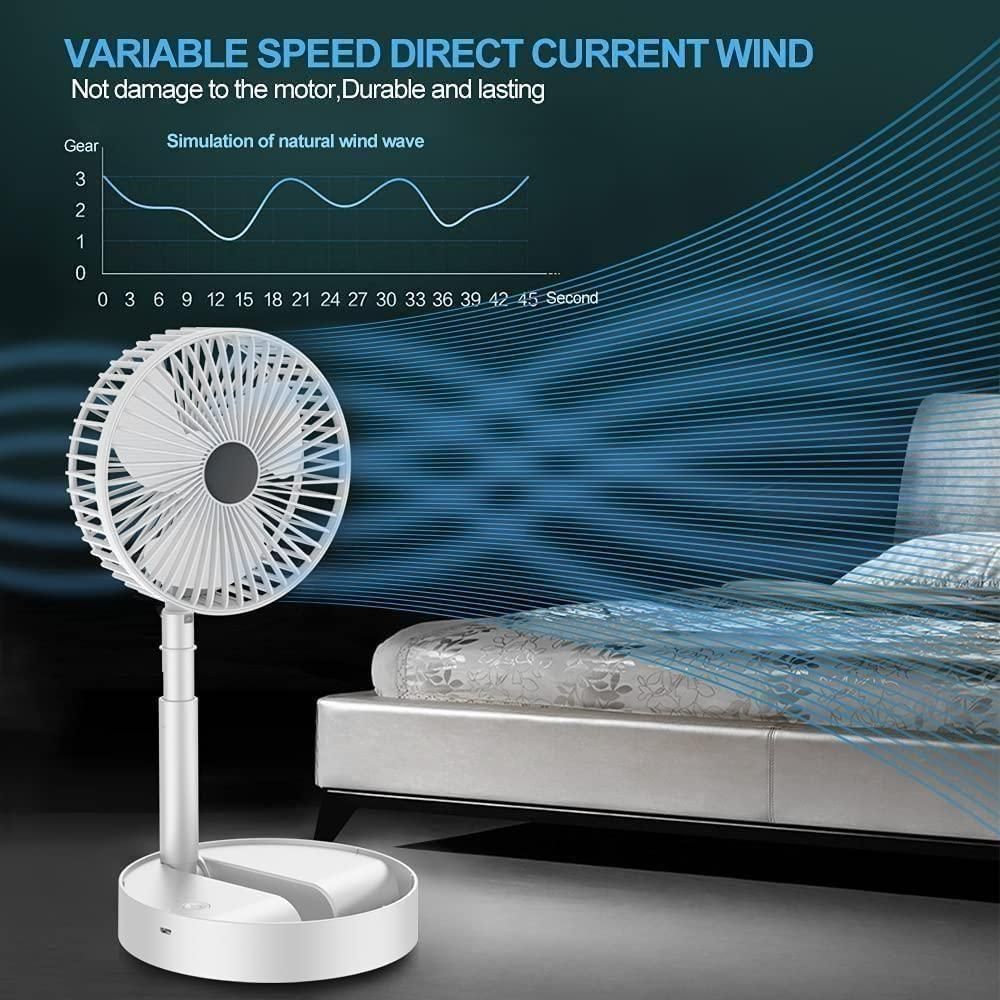 Adjustable Telescopic Rechargeable Standing Fan | Foldable Pedestal Fan for Desk and Floor Use