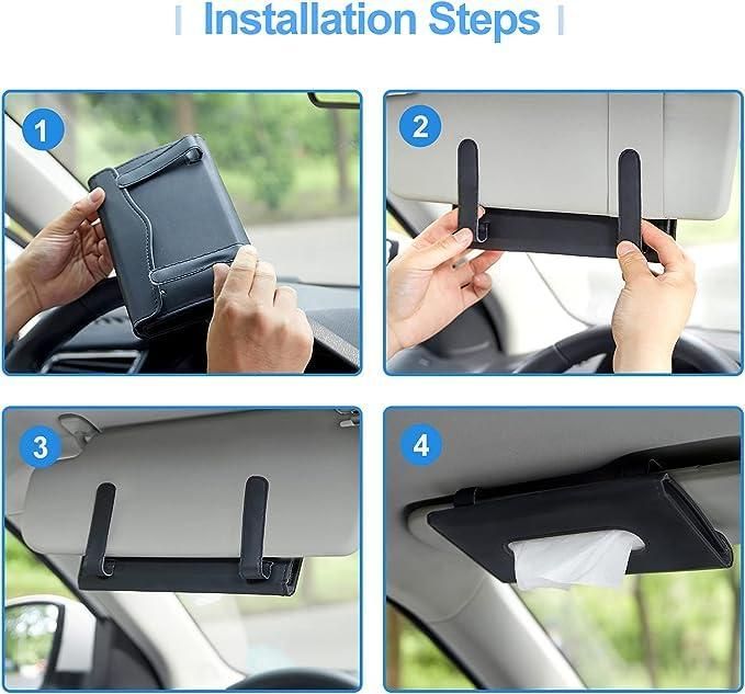 Car Sunshade Tissue Box – Faux Leather Paper Towel Holder (Pack of 1)