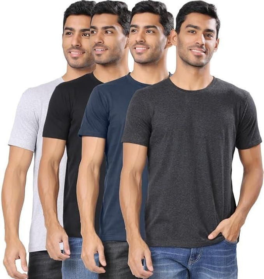 Men's Polycotton Solid T-Shirts – Pack of 4 | Regular Fit, Round Neck, Half Sleeves