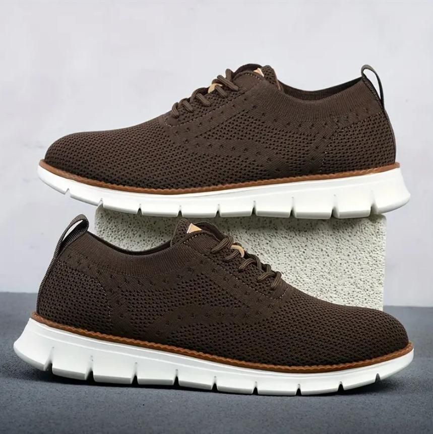Men’s Brown Mesh Casual Shoes – Lightweight Lace-Up Sneakers with Rubber Sole