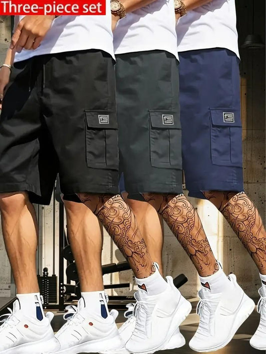 Men's Cotton Casual Cargo Shorts – Pack of 3 | Slim Fit, Solid Multicolor | Lightweight Summer Wear
