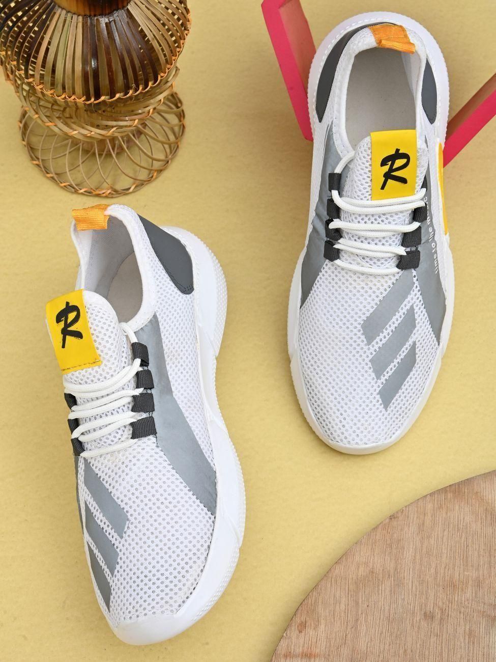 Men’s White Casual Shoes – Daily Wear Synthetic Lace-Up Sneakers with PVC Sole