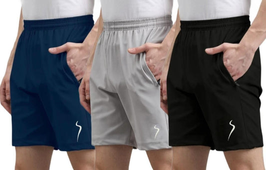 Men's Cotton Polyester Solid Shorts – Combo of 3 | Multicolor, Regular Fit | Comfortable Casual Wear