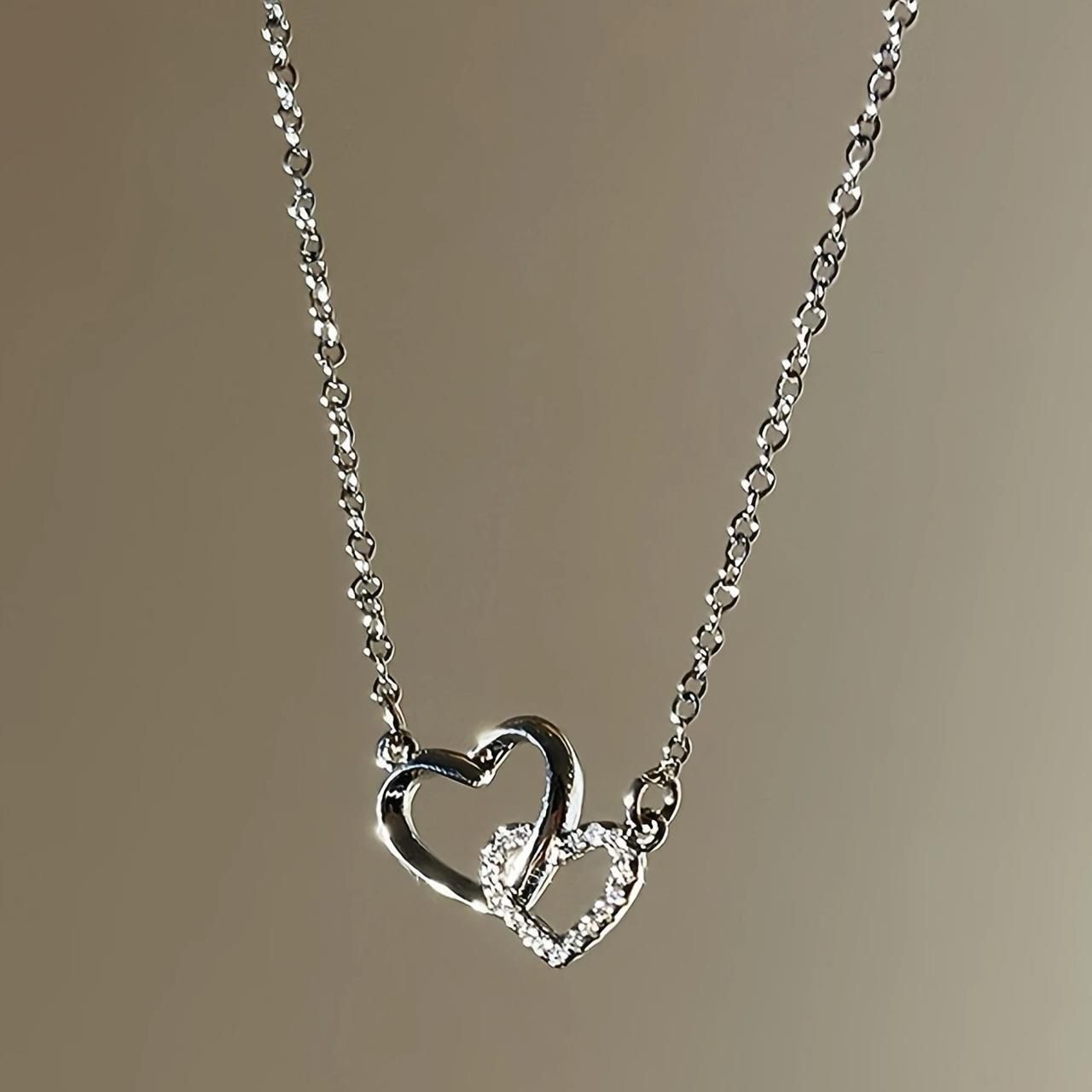 Women's Dual Heart Pendant with Chain – Silver Plated