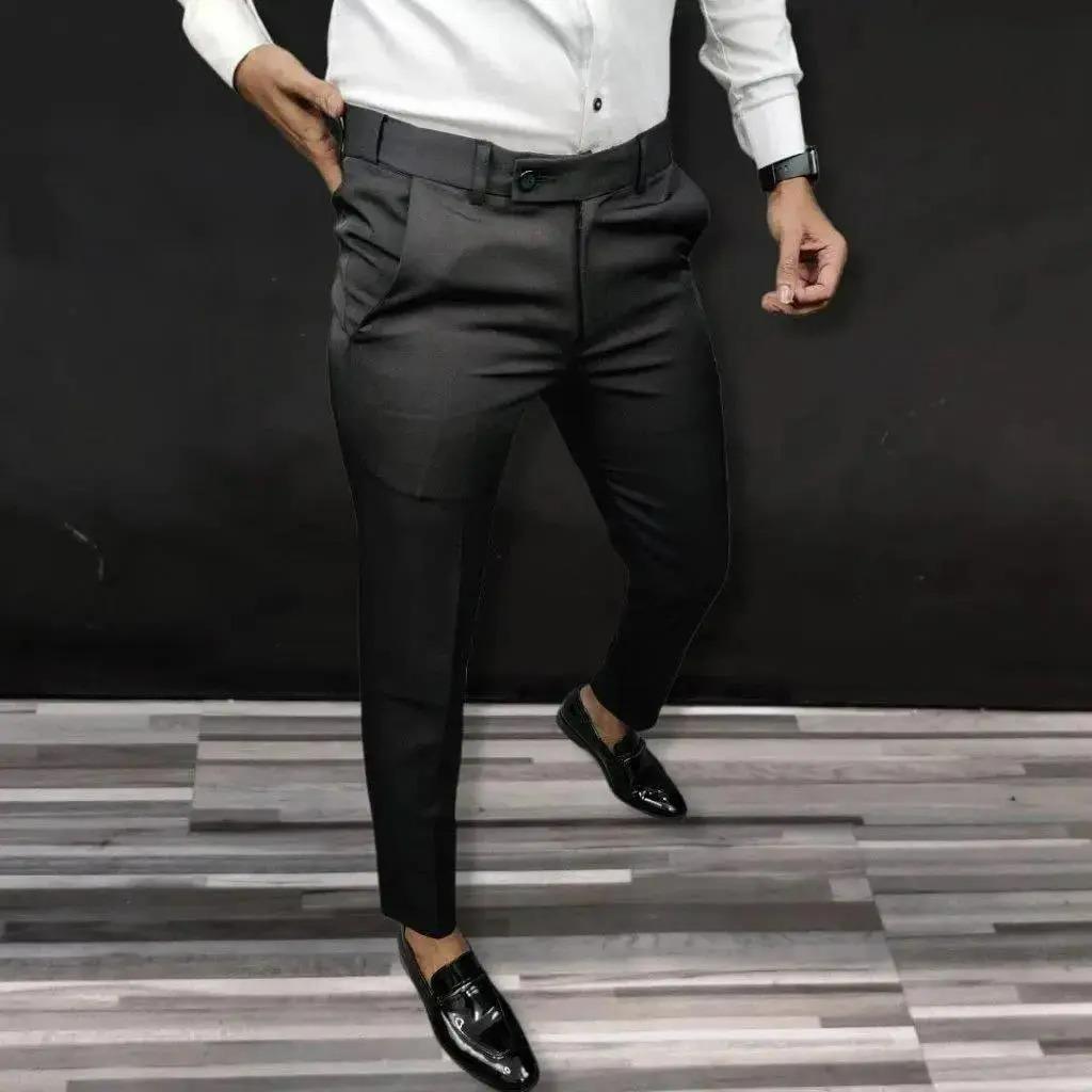 Men’s Premium Lycra Trousers | Adjustable Waist | Black & White | Solid | Casual Wear (Pack of 2)