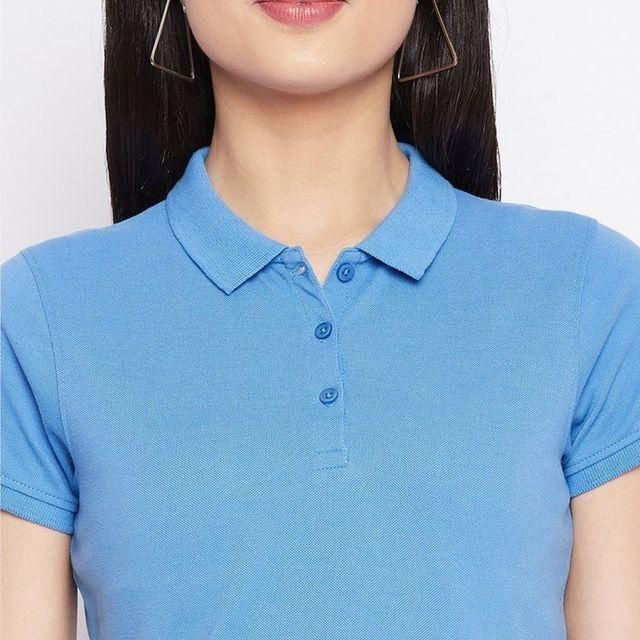 Ketex Women’s Sky Blue Polo T-Shirt – Cotton Blend, Solid Half Sleeves | Casual Wear | Pack of 1