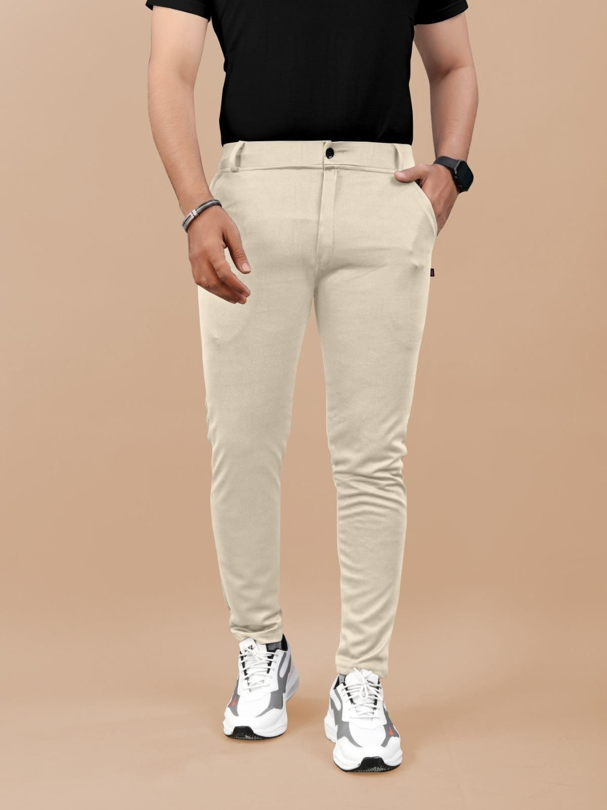 High Elasticity Men's Classic Cotton Pants – Pack of 3 | Solid Multicolor, Regular Fit, Button Closure | Everyday Casual Wear