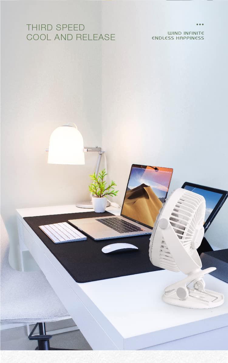 Portable USB Desk Fan I Rechargeable I Silent Airflow I Clip and Tabletop Use