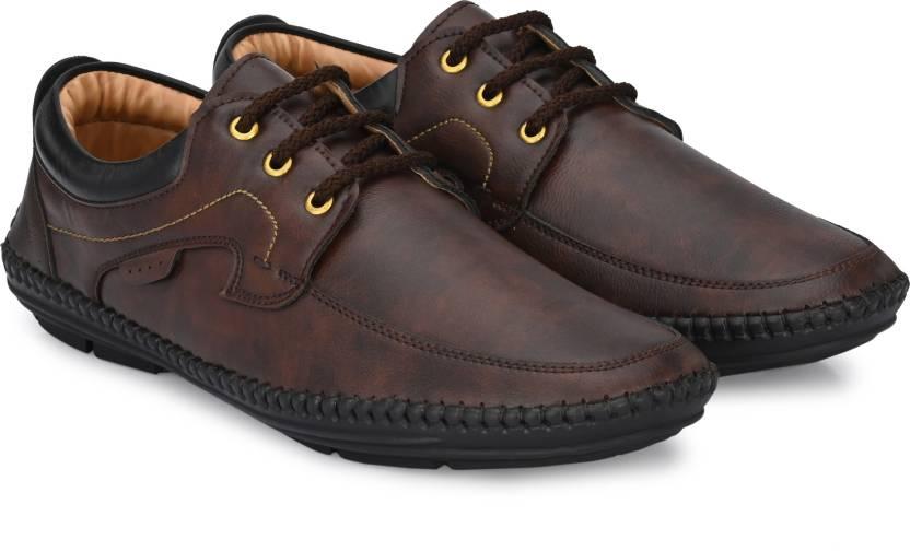 Rising Wolf Men’s Daily Wear Loafers – Brown Synthetic Leather Casual Shoes | Lace-Up