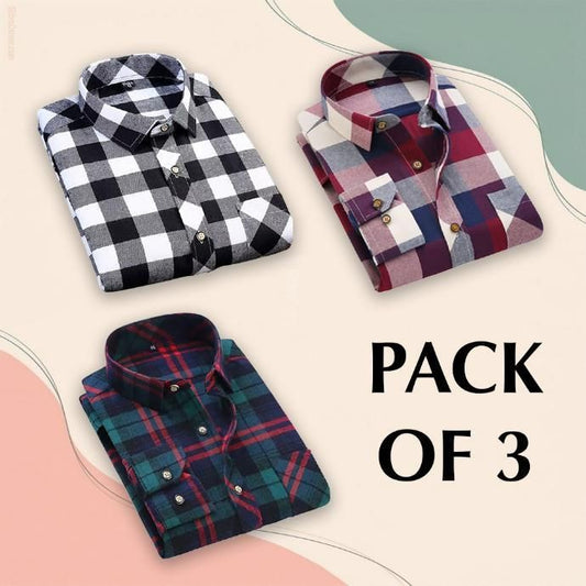 Men’s Checkered Casual Shirts | Multicolor | Cotton Blend | Full Sleeves | Regular Fit (Pack of 3)