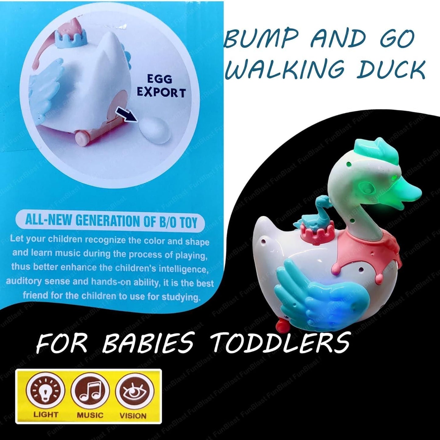 Swan Lay Egg Musical Toy for Kids I Lights Sound Bump and Go Action