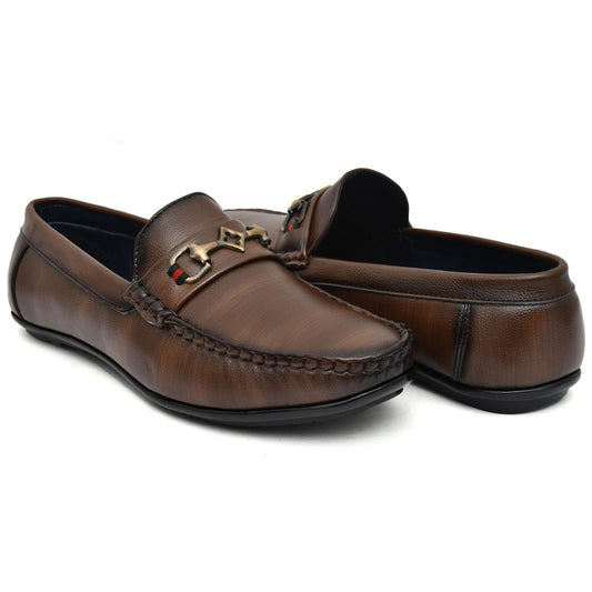 Brown Vegan Leather Loafers for Men – Suede-Finish Slip-Ons with Cushioned Footbed & TPR Sole