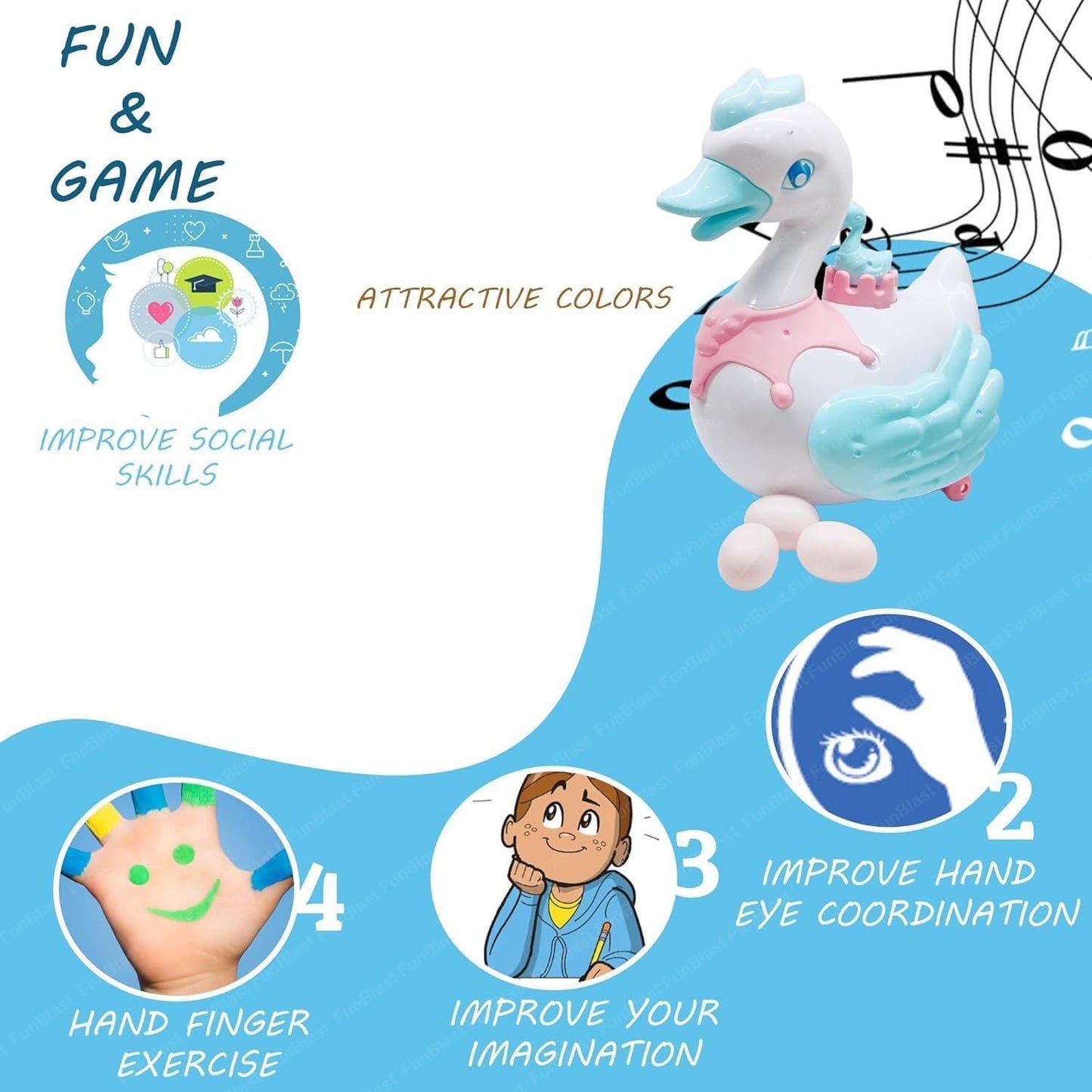 Swan Lay Egg Musical Toy for Kids I Lights Sound Bump and Go Action