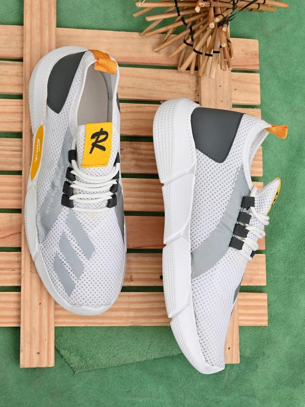 Men’s White Casual Shoes – Daily Wear Synthetic Lace-Up Sneakers with PVC Sole